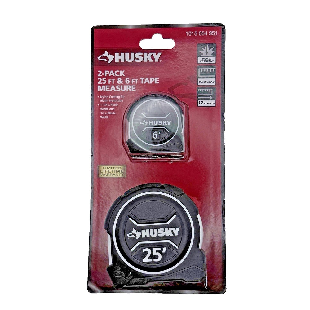 Husky Tape Measure Set 25 Ft 6 Ft Mini Measuring Tape Rubber Grip 2 Pack SAE